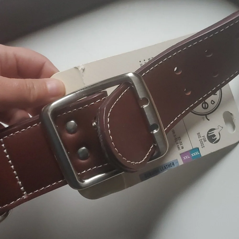 Bond & Co. Brown Genuine Leather Collar for Big Dogs, XX-Large/3X-Large
